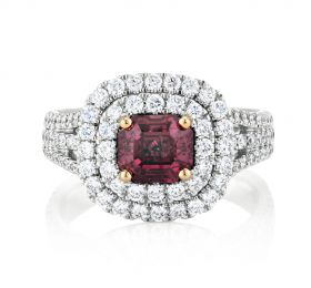 戴比尔斯1888 MASTER DIAMONDS 大师美钻系列DE BEERS AURA 双环密镶深彩紫粉祖母绿形钻石戒指戒指