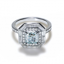 蒂芙尼BLUE BOOK高级珠宝方形改良明亮式切割浓彩绿蓝钻戒指