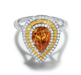 蒂芙尼BLUE BOOK高級珠寶鉑金和18K金鑲嵌梨形彩橙鉆戒指戒指