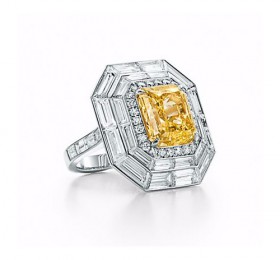 蒂芙尼铂金镶黄钻和白钻戒指