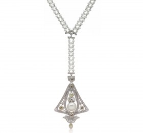 蒂芙尼古董珍藏铂金镶嵌小颗珍珠、钻石及彩色钻石项链