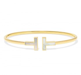 蒂芙尼TIFFANY T 18K 黃金鑲嵌珍珠母貝線圈手鐲 戒指