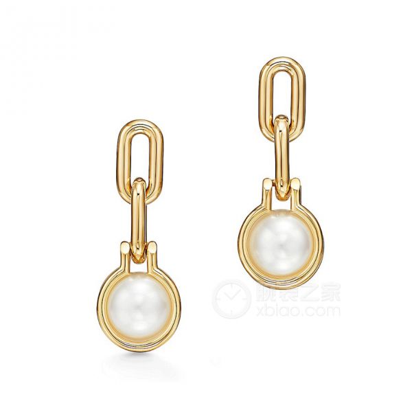 蒂芙尼tiffany hard wear18k 黄金南洋珍珠链环耳环耳饰