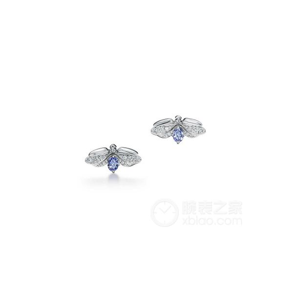 蒂芙尼tiffanypaperflowers64铂金镶嵌钻石和坦桑石萤火虫耳环