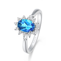 ENZO经典系列戴安娜系列18K白金戴安娜蓝色托帕石白色蓝宝石戒指