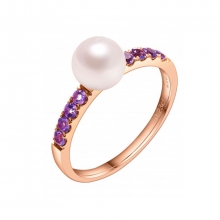 ENZO VAVA系列LOVE 爱意18K玫瑰金镶珍珠及粉紅紫晶戒指
