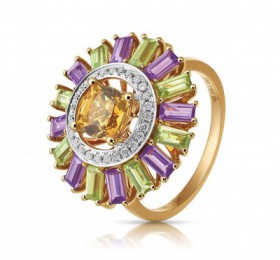 ENZO彩宝系列RAINBOW 彩虹系列18K黄金镶黃晶橄榄石紫晶及钻石戒指
