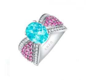 ENZO設計師系列PARAIBA帕拉伊巴系列18K白金鑲帕拉伊巴碧璽、白色藍寶石及粉色藍寶石戒指戒指