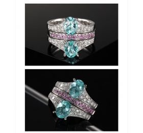 ENZO设计师系列PARAIBA帕拉伊巴系列18K白金镶帕拉伊巴碧玺、粉色蓝宝石及白色蓝宝石戒指