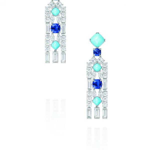 海瑞温斯顿new york 高级珠宝系列brownstone绿松石,蓝宝石配钻石垂坠