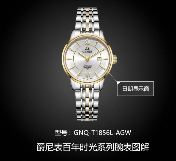 爵尼表百年时光系列GNQ-T1856L-AGW图解