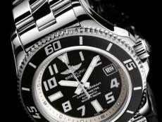 百年灵超级海洋系列精钢表壳-黑色表盘银色内圈-专业型精钢表链