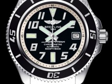百年灵超级海洋系列精钢表壳-黑色表盘银色内圈-专业型精钢表链