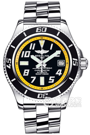百年灵超级海洋精钢表壳-黑色表盘黄色内圈-Speed竞赛精钢表链