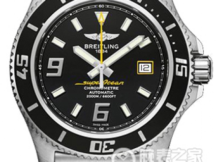 百年灵超级海洋系列精钢表壳-黑色表盘-深黄色秒针-专业型精钢表链