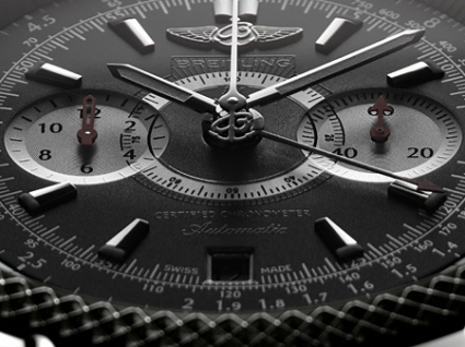 百年灵精钢表壳-黑色表盘-银色计时表盘-Speed竞赛精钢表链
