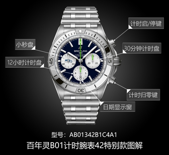 百年灵机械计时系列AB01342B1C4A1图解