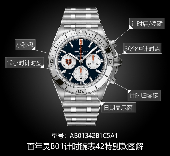 百年灵机械计时系列AB01342B1C5A1图解