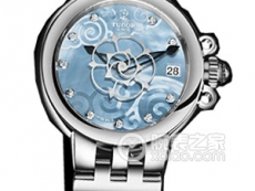 帝舵玫瑰系列35700-FS天蓝色珍珠贝母盘镶钻织纹表带