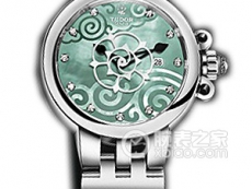 帝舵玫瑰系列35400-FS翡翠绿珍珠贝母盘镶钻织纹表带