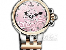 帝舵玫瑰系列35401-65740粉红色珍珠贝母盘镶钻不锈钢表带