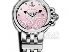 帝舵玫瑰系列35100-65710粉红色珍珠贝母盘镶钻不锈钢表带