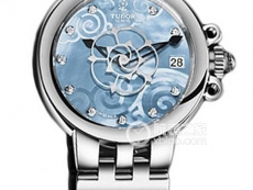 帝舵玫瑰系列35700-65770天蓝色珍珠贝母盘镶钻不锈钢表带