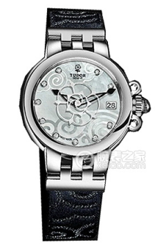 帝舵玫瑰系列35700-FS白色珍珠贝母盘镶钻织纹表带