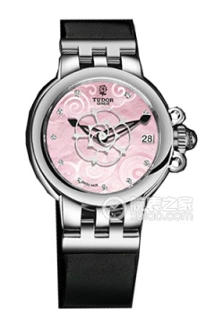 帝舵玫瑰系列35700-Black satin粉红色珍珠贝母盘镶钻缎质表带
