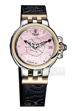 帝舵玫瑰35701-FS粉红色珍珠贝母盘镶钻织纹表带