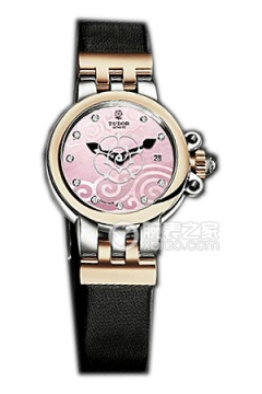 帝舵玫瑰35101-Black satin粉红色珍珠贝母盘镶钻缎质表带