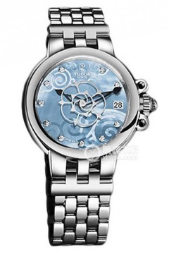 帝舵玫瑰系列35700-65770天藍色珍珠貝母盤鑲鉆不銹鋼表帶