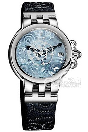 帝舵玫瑰系列35700-FS天藍色珍珠貝母盤織紋表帶