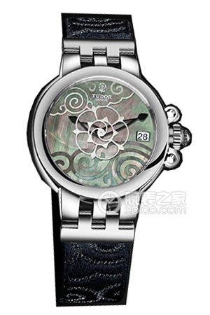 帝舵玫瑰系列35700-FS黑色珍珠貝母盤織紋表帶