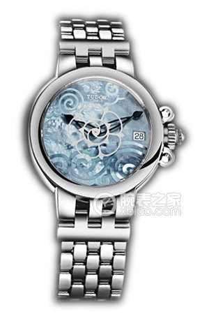 帝舵玫瑰系列35700-65770天藍色珍珠貝母盤不銹鋼表帶