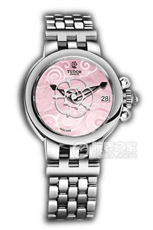 帝舵玫瑰系列35700-65770粉紅色珍珠貝母盤不銹鋼表帶