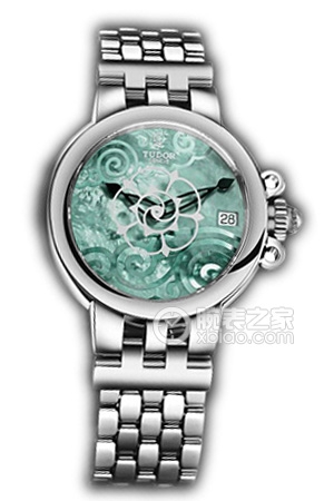 帝舵玫瑰系列35700-65770翡翠綠色珍珠貝母盤不銹鋼表帶