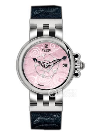 帝舵玫瑰35700-Black satin粉紅色珍珠貝母盤緞質表帶
