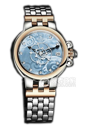 帝舵玫瑰系列35701-65770天藍色珍珠貝母盤鑲鉆不銹鋼表帶
