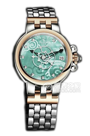 帝舵玫瑰系列35701-65770翡翠綠珍珠貝母盤鑲鉆不銹鋼表帶
