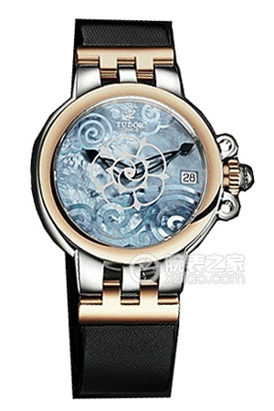 帝舵玫瑰系列35701-Black satin天藍色珍珠貝母盤緞質表帶