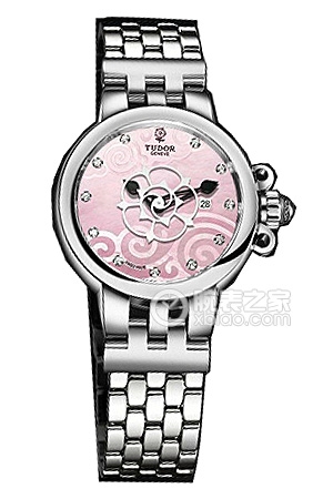 帝舵玫瑰系列35400-65740粉紅色珍珠貝母盤鑲鉆不銹鋼表帶