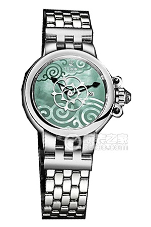 帝舵玫瑰系列35400-65740翡翠綠珍珠貝母盤不銹鋼表帶