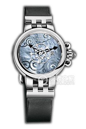 帝舵玫瑰系列35400-Black satin天藍色珍珠貝母盤緞質表帶