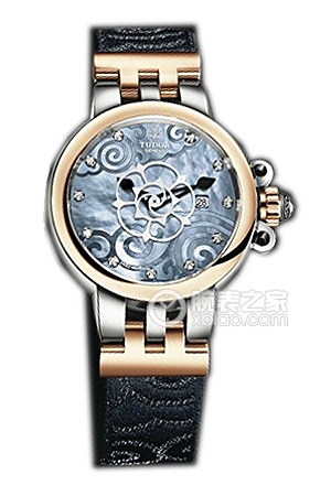 帝舵玫瑰系列35401-FS天藍色珍珠貝母盤鑲鉆織紋表帶