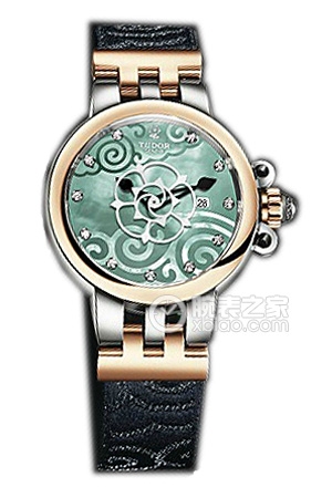帝舵玫瑰系列35401-FS翡翠綠珍珠貝母盤鑲鉆織紋表帶