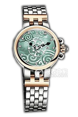 帝舵玫瑰系列35401-65740翡翠綠珍珠貝母盤鑲鉆不銹鋼表帶