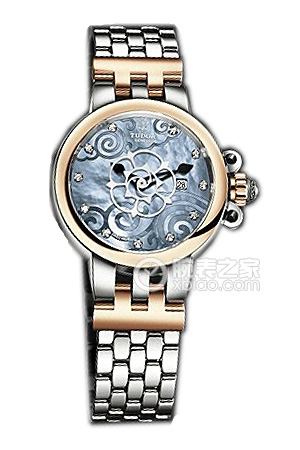 帝舵玫瑰系列35401-65740天藍色珍珠貝母盤鑲鉆不銹鋼表帶