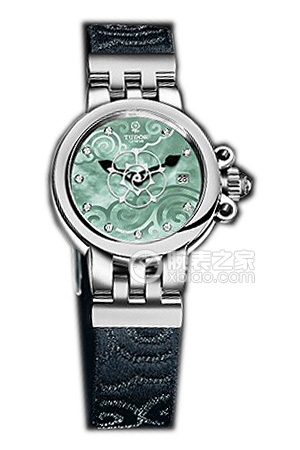 帝舵玫瑰系列35100-FS翡翠綠珍珠貝母盤鑲鉆織紋表帶