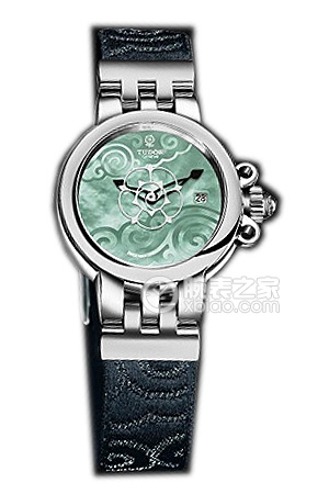 帝舵玫瑰系列35100-FS翡翠綠珍珠貝母盤織紋表帶